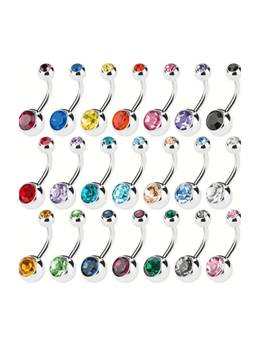 21pcs/set Funky Stainless Steel Mixed Color Rhinestone Decor Belly Ring For Women For Daily Decoration - Multicolor - View 1