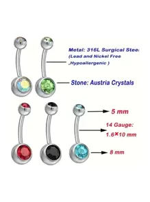 21pcs/set Funky Stainless Steel Mixed Color Rhinestone Decor Belly Ring For Women For Daily Decoration - Multicolor - View 3