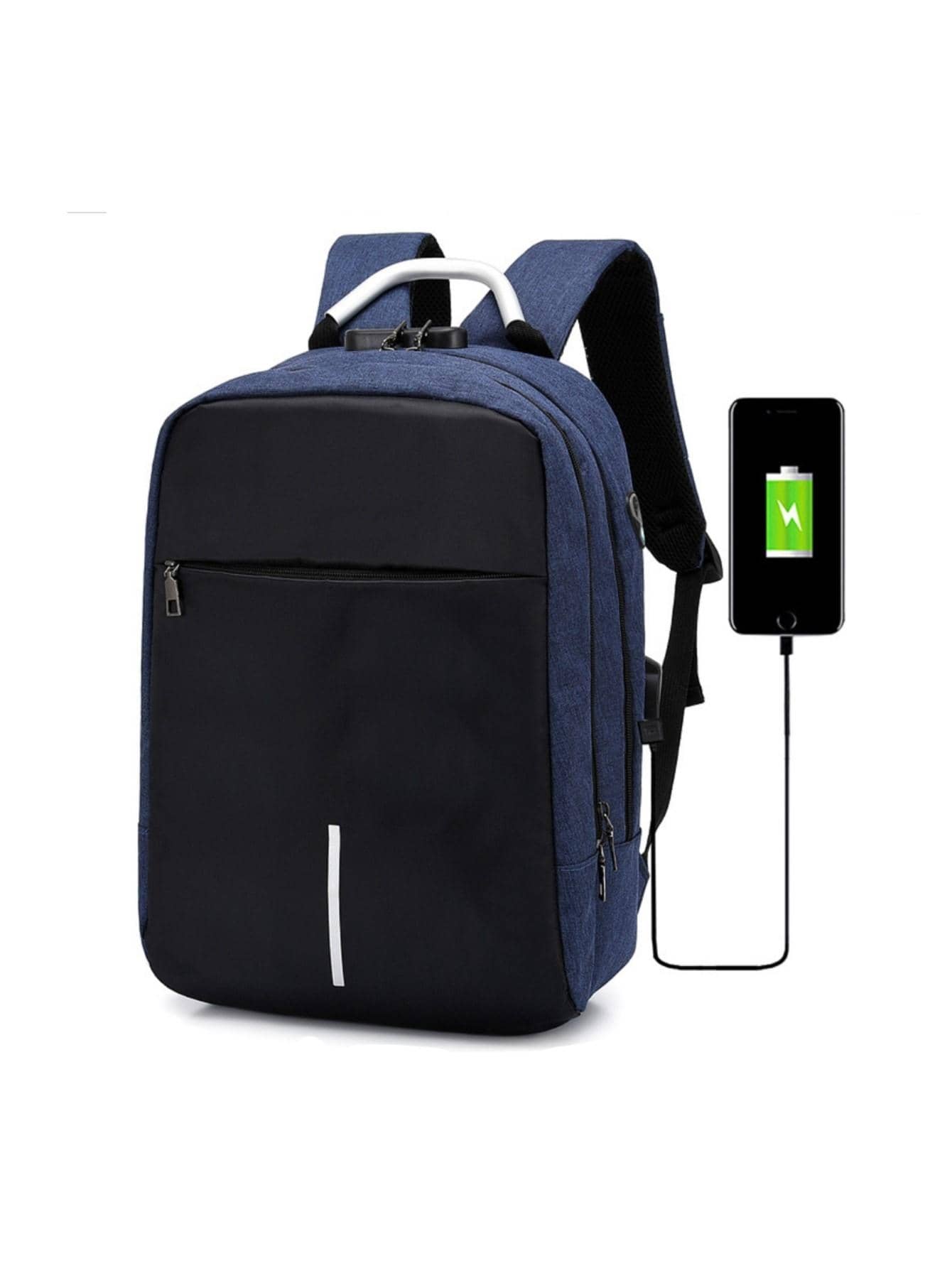 Anti-Theft School Backpack Casual Bag Usb Charging For Laptop With Padlock - Blue - View 1