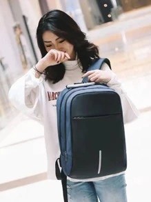 Anti-Theft School Backpack Casual Bag Usb Charging For Laptop With Padlock - Blue - View 2