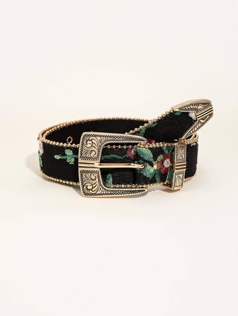 1 pieza Cinturón de mujer con bordado floral estilo bohemio, para verano, escuela, otoño, Halloween