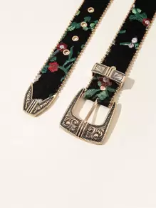 1pc Women Floral Embroidered Belt Boho Halloween Summer, School Fall, Autumn, Halloween