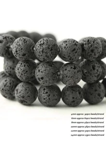 Natural Black Lava Stone Beads For Jewelry Making - Black - View 2