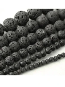 Natural Black Lava Stone Beads For Jewelry Making - Black - View 3