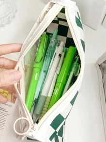 MOKA 1pc Checkered Pattern Pencil Bag - Blue - View 5