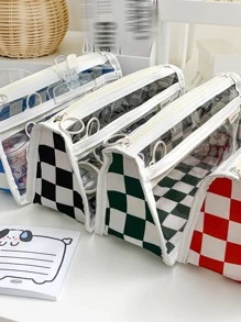 MOKA 1pc Checkered Pattern Pencil Bag - Blue - View 4