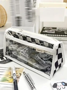 MOKA 1pc Checkered Pattern Pencil Bag - Blue - View 3