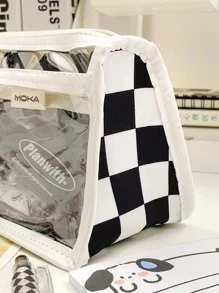 MOKA 1pc Checkered Pattern Pencil Bag - Blue - View 6