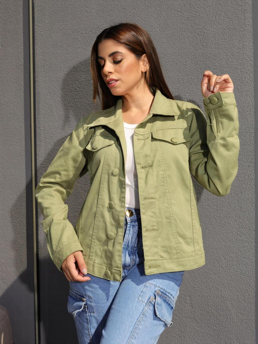 Women Denim Jackets & Coats - 橄欖綠 - 查看 1