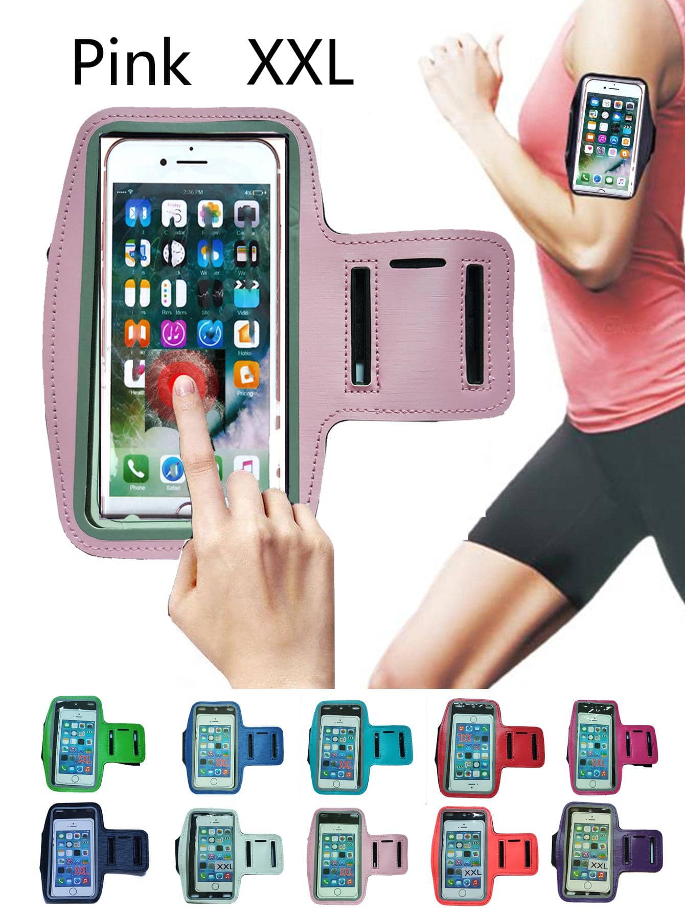 Túi đeo tay thể thao chống nước XXL, phòng tập thể dục, tương thích với iPhone 14 13 12 Mini 11 Pro XS Max XR X 8 7 6 6S Plus SE 2020 2022 5 5S - Hồng - Xem 1