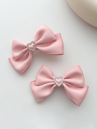 2pcs Women's Solid Color Heart & Beautiful Bow Hair Clips Cute Claw Clips Hair Claws Hair Barrettes, School Stuff, Elegant, College, Winter Outfit For Women, Bows, Hair Accessories, Head Accesssories