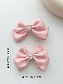 2 piezas Pinzas para el cabello de mujer con corazón de unicolor y lazo hermoso, pinzas de garra lindas, pasadores de cabello, artículos escolares, elegantes, para universidad, atuendo de invierno para mujer, lazos, accesorios para el cabello, accesorios para la cabeza - Rosa - Ver 4