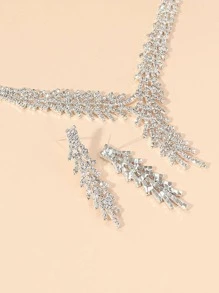 Vòng cổ & bông tai trang trí bằng đá rhinestone - Bạc - Xem 2