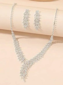 Vòng cổ & bông tai trang trí bằng đá rhinestone - Bạc - Xem 4