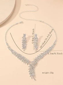 Vòng cổ & bông tai trang trí bằng đá rhinestone - Bạc - Xem 5