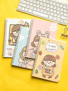 M O K A 4pcs Cartoon Graphic Spiral Notebook - Multicolor - View 1