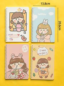 M O K A 4pcs Cartoon Graphic Spiral Notebook - Multicolor - View 6