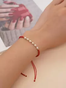 Faux Pearl Decor Bracelet - Red - View 1