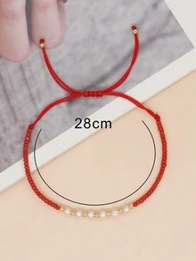 Faux Pearl Decor Bracelet - Red - View 3