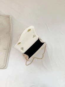 迷你草編包極簡風格頂部單條提帶適用於度假 - 米色 - 查看 8