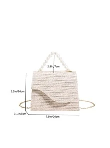 迷你草編包極簡風格頂部單條提帶適用於度假 - 米色 - 查看 9