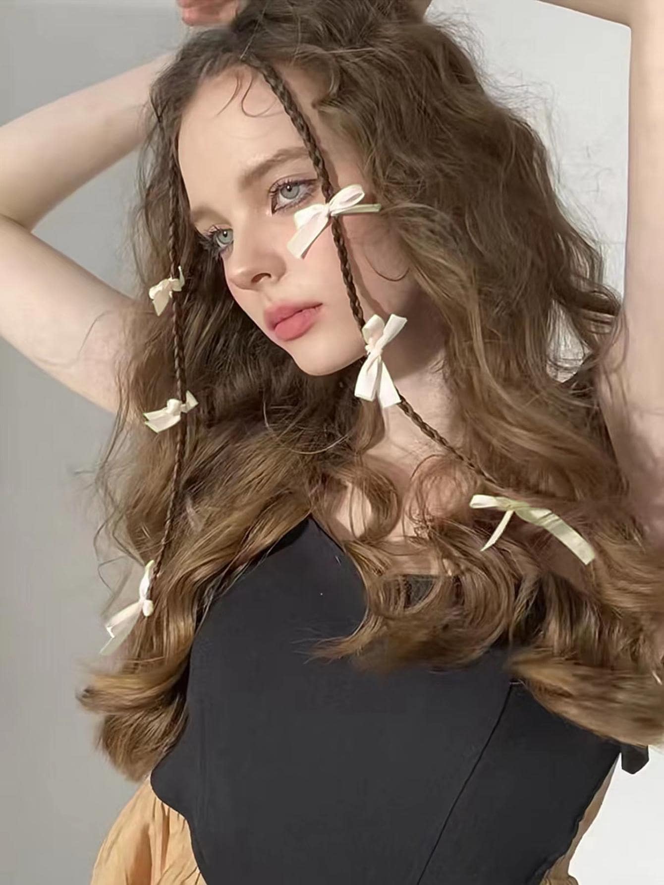 6个Y2K风格女士可爱芭蕾舞风格纯色甜心蝴蝶结发夹，情人节礼物，发饰，发夹，爪夹，学生用品，优雅，学院风，女士冬季装扮，蝴蝶结 - 杏色 - 查看 1