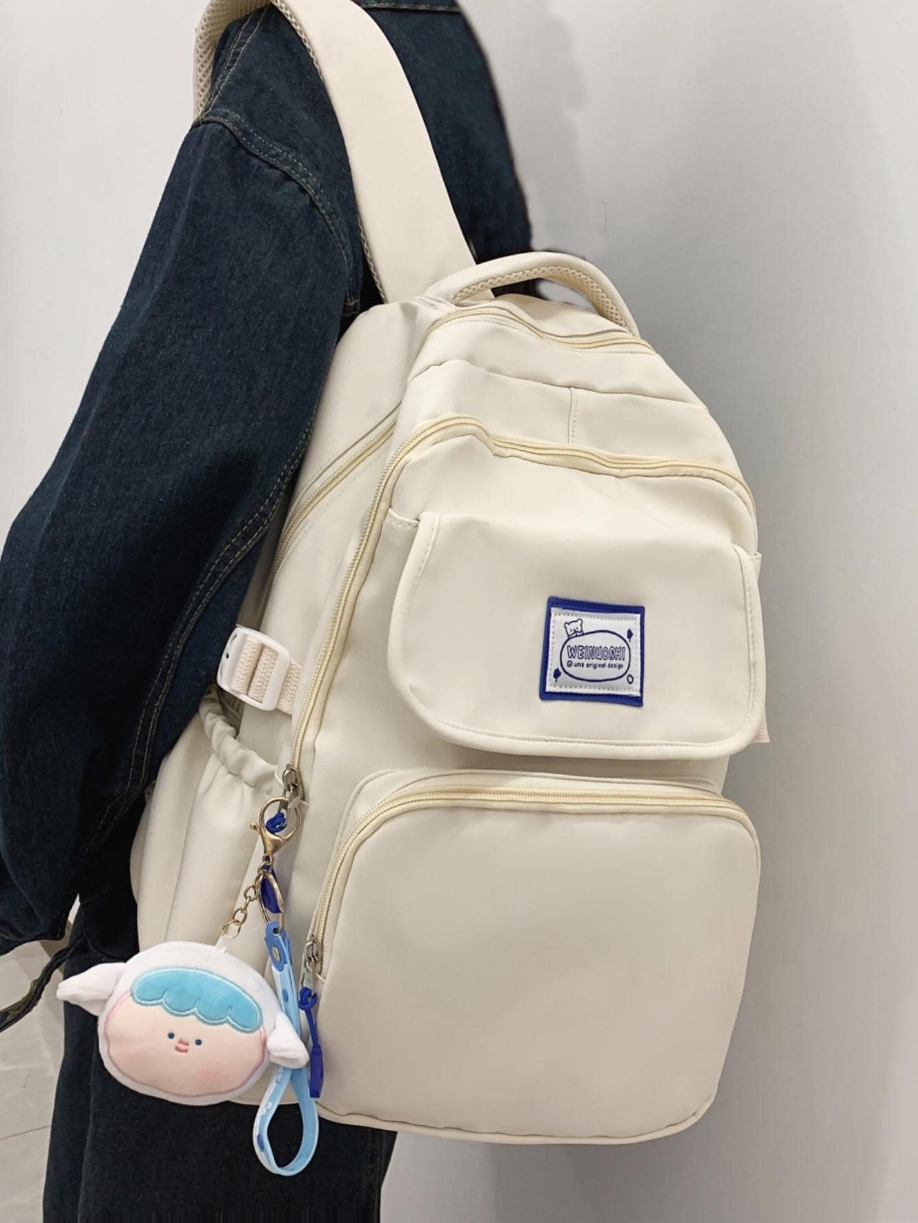 Ba lô thời trang tối giản theo phong cách đại học dành cho học sinh trung học và đại học - trắng - Xem 1