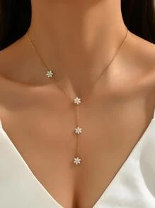 Rhinestone Flower Decor Y Lariat Necklace Valentines,Mom,Mother,Mother's Day,Gift
