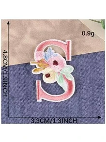 Flower & Letter Embroidered DIY Sewing Patch - Pink - View 1