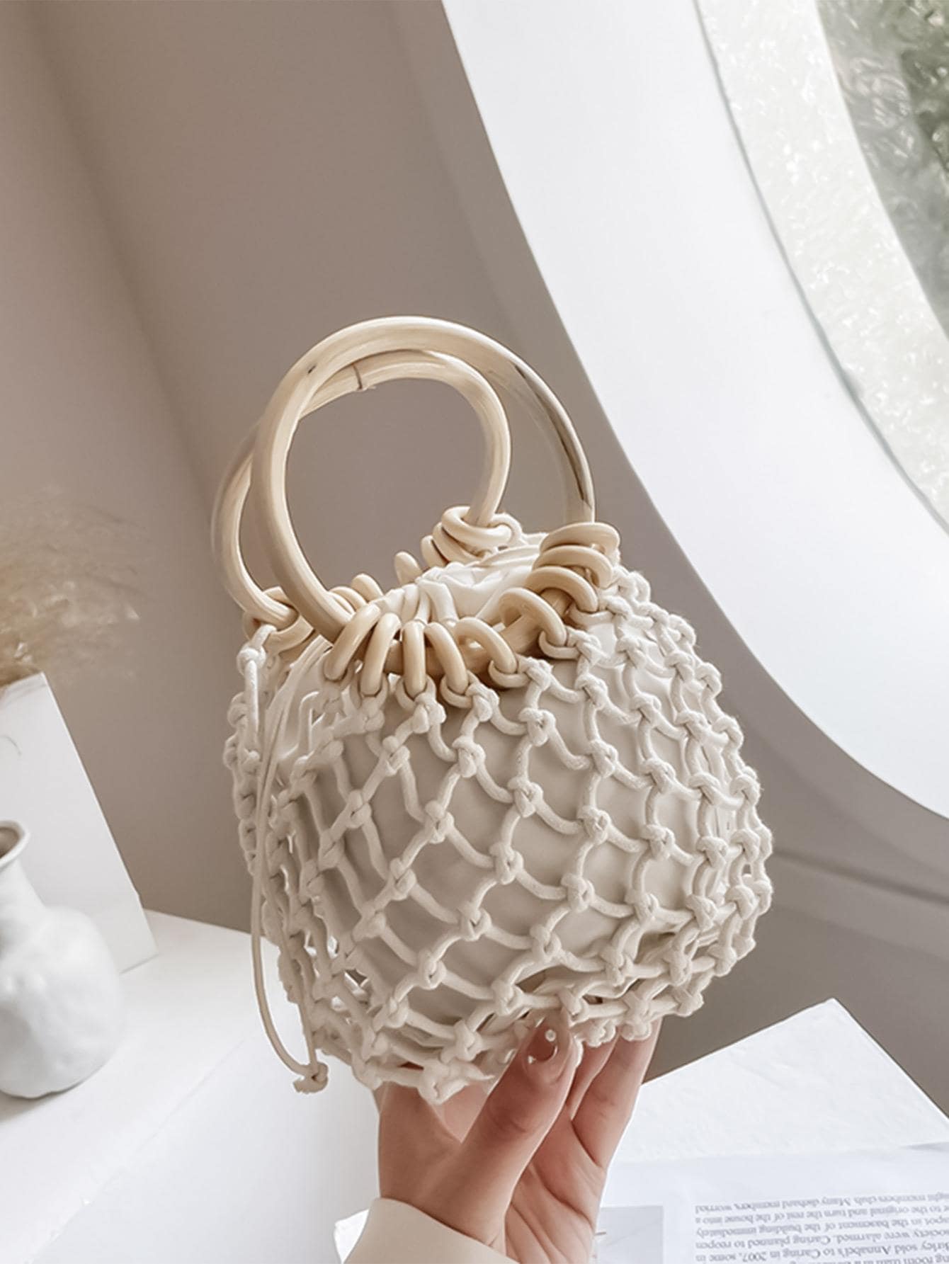 Mini Elegant Crochet Handbag - White - View 1