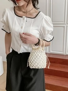Mini Elegant Crochet Handbag - White - View 2