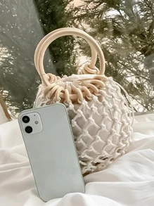 Mini Elegant Crochet Handbag - White - View 3