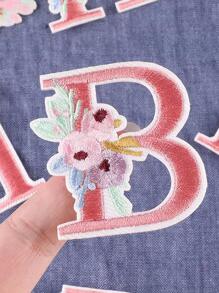 Flower & Letter Embroidered DIY Sewing Patch - Pink - View 5
