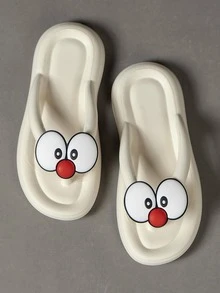 時尚白色拖鞋適用於女士卡通圖案人字拖