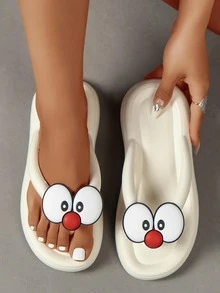 時尚白色拖鞋適用於女士卡通圖案人字拖