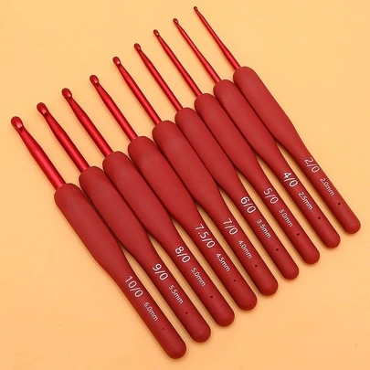 1pc Red Aluminum Oxide Crochet Hook For Sweater Sewing, Red Handle, Craft Accessories, Knitting Tools