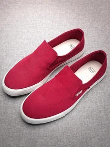 Sporty Burgundy Sneakers For Men, Number Patch Decor Slip On Shoes - Burgundy - View 2