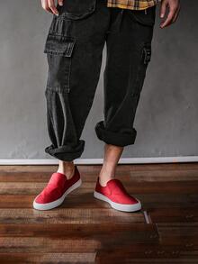 Sporty Burgundy Sneakers For Men, Number Patch Decor Slip On Shoes - Burgundy - View 4