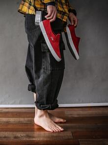 Sporty Burgundy Sneakers For Men, Number Patch Decor Slip On Shoes - Burgundy - View 5