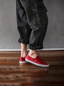 Sporty Burgundy Sneakers For Men, Number Patch Decor Slip On Shoes - Burgundy - View 3