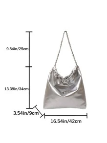 New Fashion Chain Trendy Solid Colour Single Shoulder Bucket Bag Crossbody Tote Bag With Large Capacity - Silver - View 11