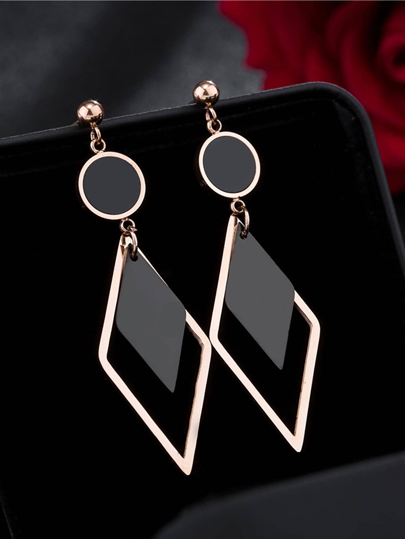 幾何耳墜 - 玫瑰金 - 查看 1