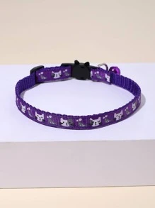 1 pieza Collar para mascota con patrón de gato con diseño de campana - Morado - Ver 2