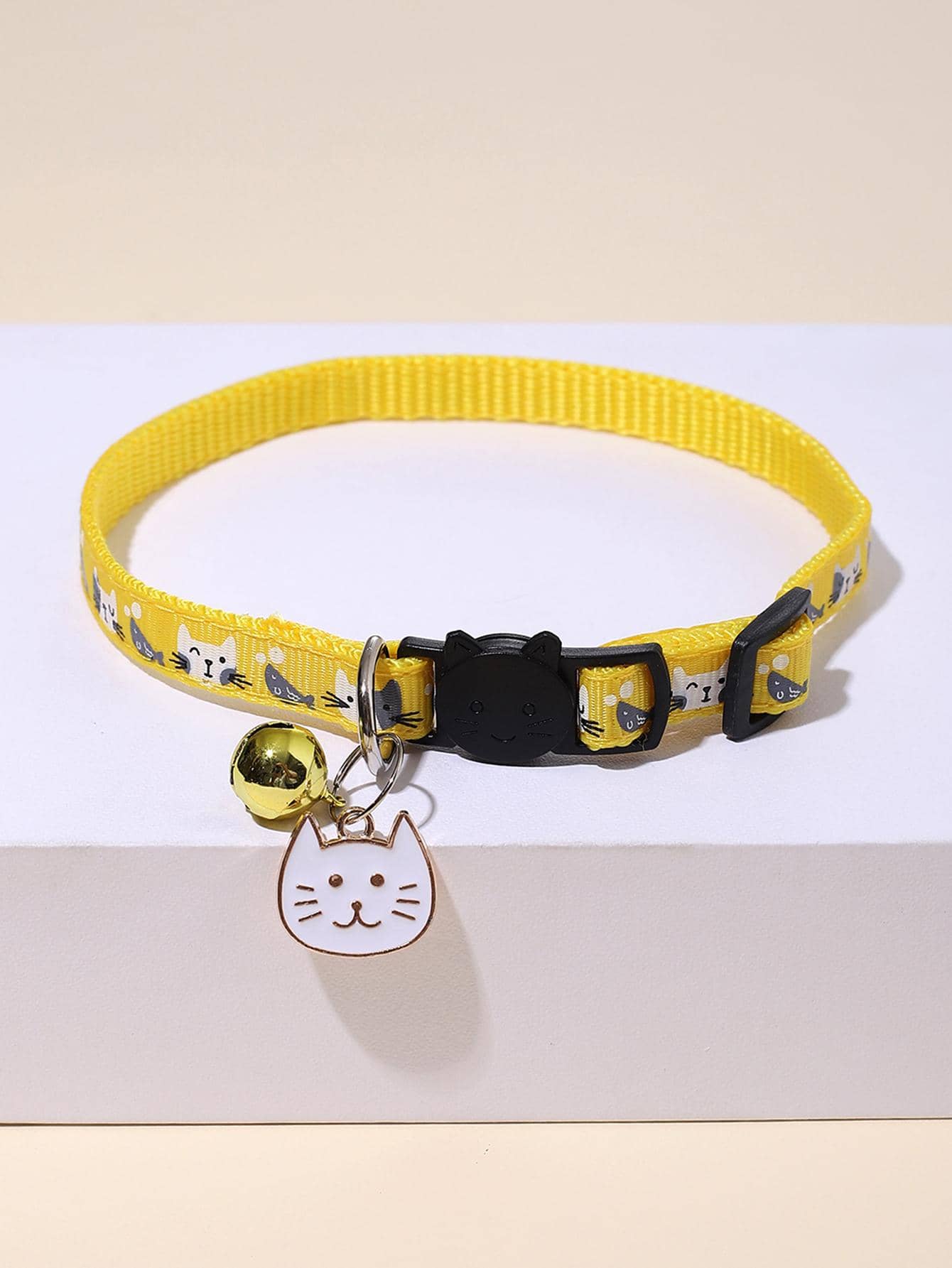 1入組卡通貓和鈴鐺裝飾寵物項圈 - 黃色 - 查看 1