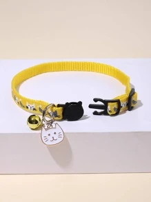 1入組卡通貓和鈴鐺裝飾寵物項圈 - 黃色 - 查看 3