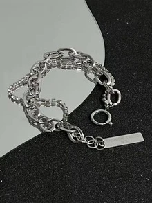 字母細節方形吊墜手鏈 - 銀色 - 查看 5