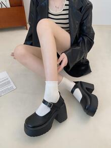 Women's Chunky Heel Versatile Mary Jane Shoes, Round Toe Thick Sole Vintage French Style, New For Summer 2025