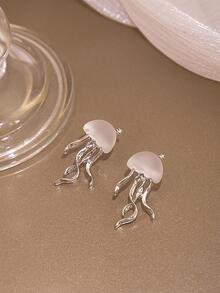 水母設計耳釘 - 銀色 - 查看 4