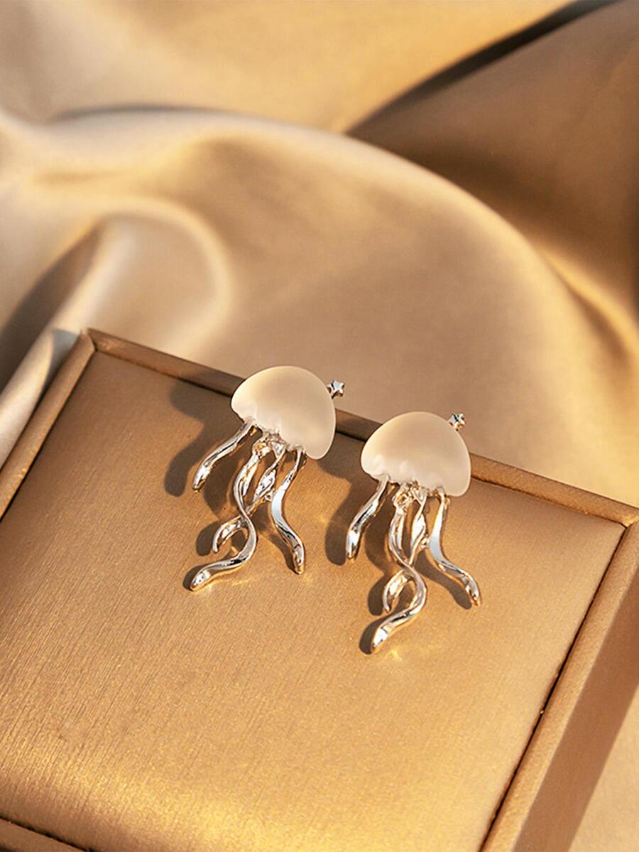 水母設計耳釘 - 銀色 - 查看 1