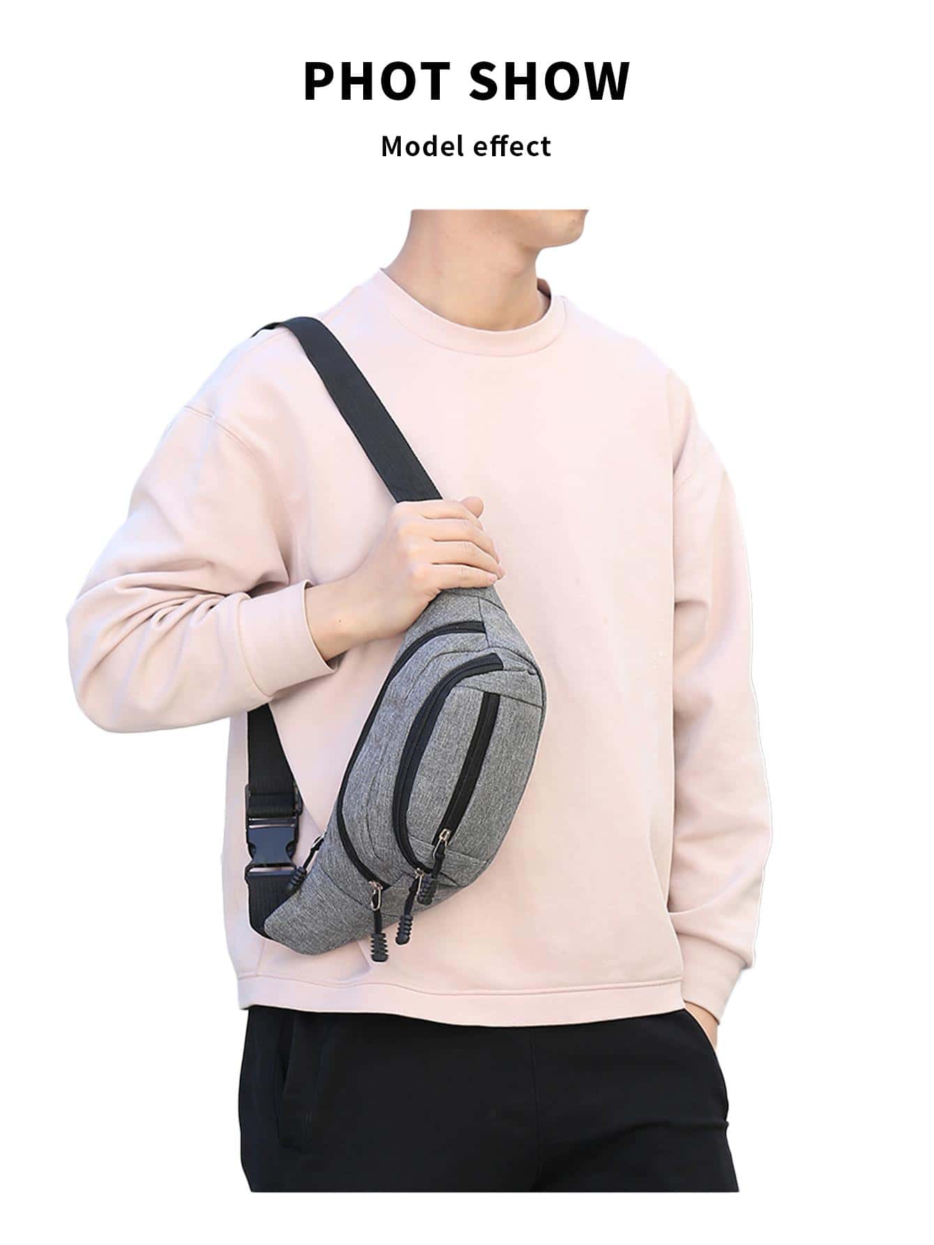 休閑運動多功能時尚腰包胸包肩旅郵差包 - 灰色 - 查看 1